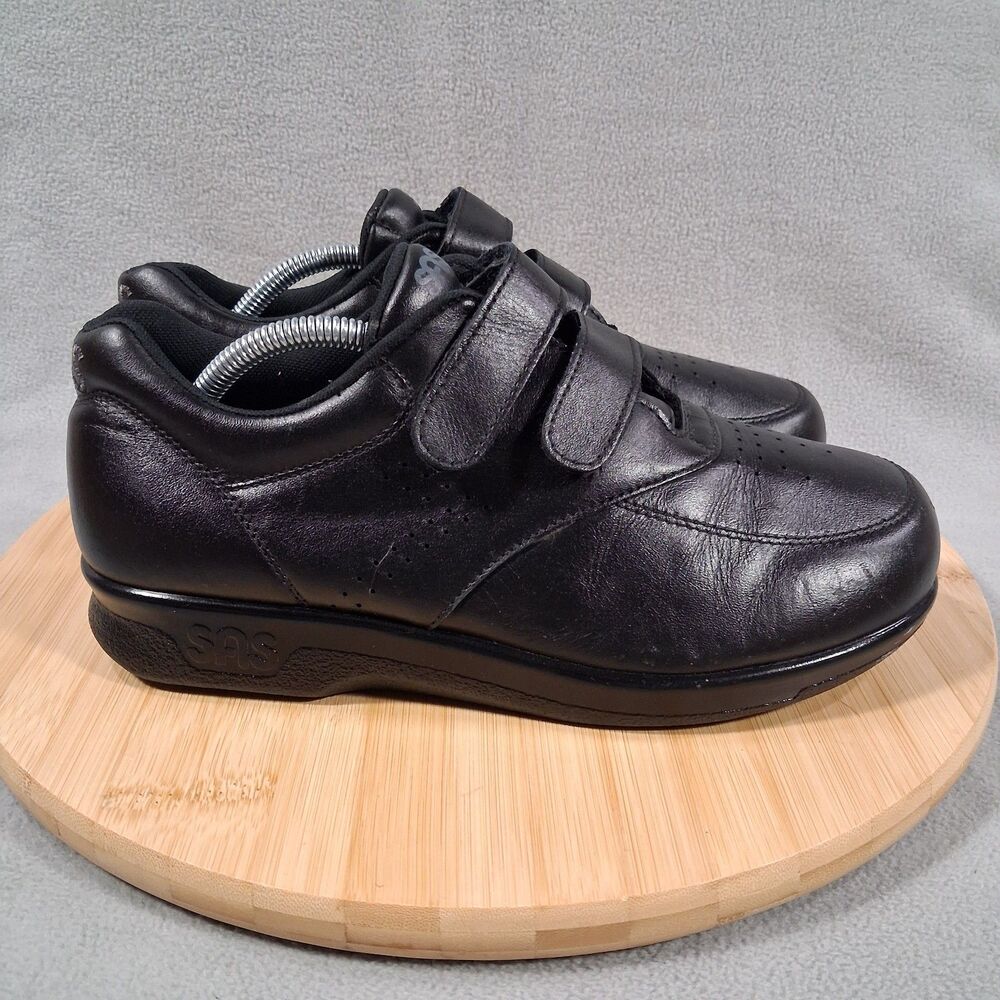 SAS Womens Size 6W Me Too Double Strap Black Leather Adjustable Comfort Shoes